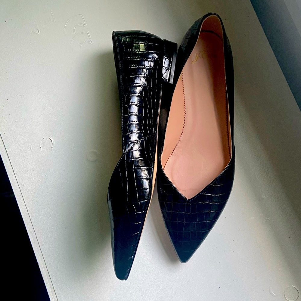 Black Faux J Crew Pointed Toe Flats